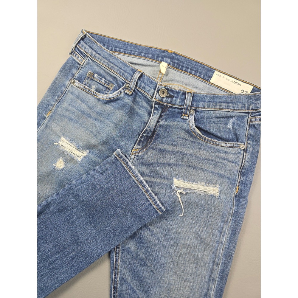 Rag & Bone The Skinny Jeans Brunswick Wash Distressed Blue Denim Size 27
